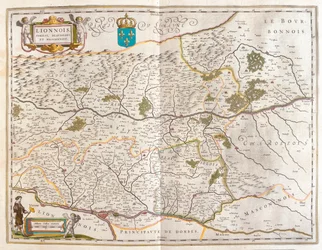 Zona norte de Lyon, em "Theatrum Orbis Terrarum, sive Atlas Novus" de Willem Blaeu, Amesterdão