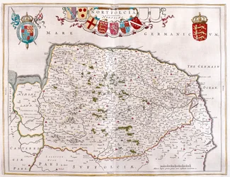 Northfolk, em "Theatrum Orbis Terrarum, sive Atlas Novus" de Willem Blaeu, Amesterdão