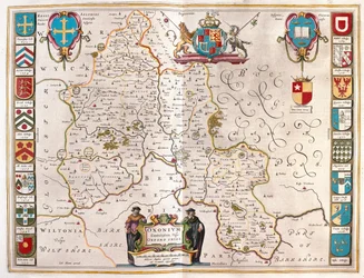Oxfordshire, em "Theatrum Orbis Terrarum, sive Atlas Novus" de Willem Blaeu, Amesterdão