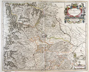 Piemont (região de Itália), em "Theatrum Orbis Terrarum, sive Atlas Novus" de Willem Blaeu, Amesterdão
