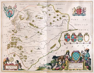 Rutland shire, em "Theatrum Orbis Terrarum, sive Atlas Novus" de Willem Blaeu, Amesterdão