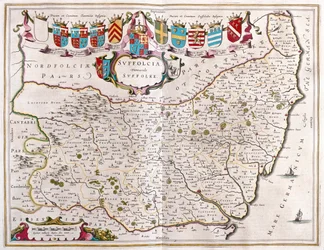 Suffolk, em "Theatrum Orbis Terrarum, sive Atlas Novus" de Willem Blaeu, Amesterdão