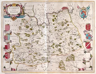 Surrey, em "Theatrum Orbis Terrarum, sive Atlas Novus" de Willem Blaeu, Amesterdão