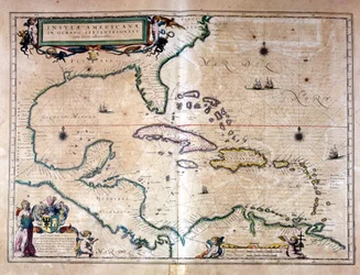 O Mar das Caraíbas: Golfo do México e Mar das Caraíbas a partir do Atlas de Wilhelm Blaeu