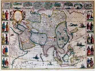 O teatro do mundo ou o novo atlas de Amesterdão. Mapa geográfico da Ásia por Willem Janszoon Blaeu (1571-1638)