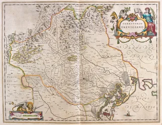 Treviso, Itália, em "Theatrum Orbis Terrarum, sive Atlas Novus" de Willem Blaeu, Amesterdão