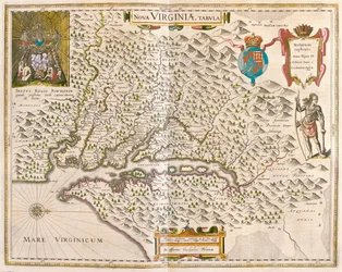 Virgínia e a região de Chesapeake, em "Theatrum Orbis Terrarum, sive Atlas Novus" de Willem Blaeu, Amesterdão