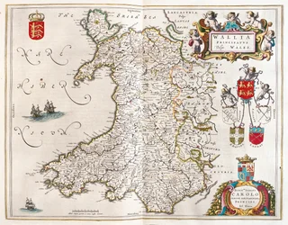 País de Gales, em "Theatrum Orbis Terrarum, sive Atlas Novus" de Willem Blaeu, Amesterdão