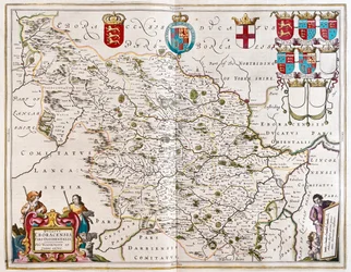 West riding of Yorkshire, em "Theatrum Orbis Terrarum, sive Atlas Novus" de Willem Blaeu, Amesterdão