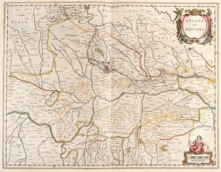 cidade de Mantova, Itália, no "Theatrum Orbis Terrarum, sive Atlas Novus" de Willem Blaeu, Amesterdão