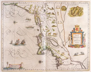 extremo nordeste da costa dos Estados, em "Theatrum Orbis Terrarum, sive Atlas Novus" de Willem Blaeu, Amesterdão