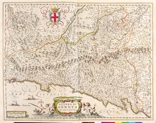 iRiviera oriental da Ligúria, Itália, n "Theatrum Orbis Terrarum, sive Atlas Novus" de Willem Blaeu, Amesterdão