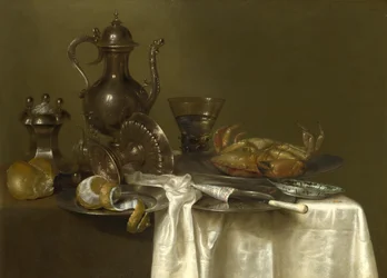Natureza morta: peltre, vasos de prata e um caranguejo, ca 1636