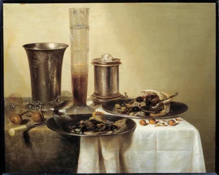 Natureza Morta com Taça de Prata Pintura de Willem Claeszoon Heda (1594-1670) 1637 Dim. 0,44 x 0,55 m - Natureza Morta com taça de prata. Pintura de Willem Claeszoon Heda (1594-1670)