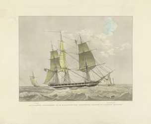 Veleiro, veleiro e barco piloto na água
Corveta de guerra americana na costa holandesa com o barco piloto à espera (título sobre o objecto)