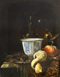 "Nature morte au bol de porcelaine chinoise" (Natureza morta ao bol de porcelana chinesa) Peinture de Willem Kalf (1619-1693) Óleo sobre tela, 52,5x41,8 - Fondation Custodia