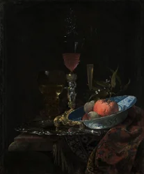 Copo de vinho e uma tigela de frutas, 1663