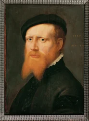 Retrato de um homem com barba e boné (pintura sobre madeira de carvalho)