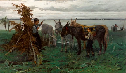 "Garcons gardant des anes" (Garcons gardant des anes) Peinture de Willem Maris (1844-1910) - 1865 - Óleo sobre tela Dim 90,3x138 cm Gemeentemuseum Den Haag
