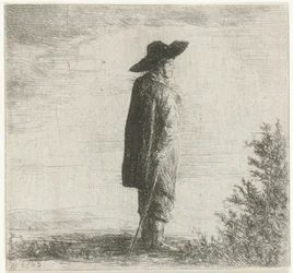 Homem com chapéu e cana na paisagem