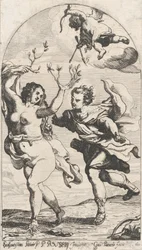 Daphne a fugir de Apollo, com Cupido, 1631.