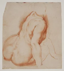 Ninfas e sátiros colhendo frutas. Ninfa sentada no meio primeiro plano