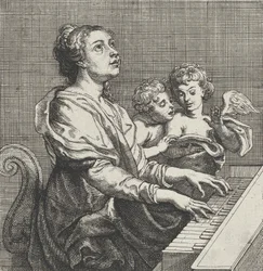 Santa Cecília a tocar órgão com dois putti à direita, ca. 1631.