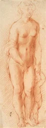 Vênus e Cupido. Grupo de esculturas de Georg Petel visto meio virado para a direita
