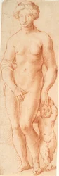 Vênus e Cupido. Grupo de escultura visto de frente