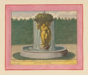 Brunnen mit einer Statue von drei Frauen, die einen Korb über ihren Köpfen tragen