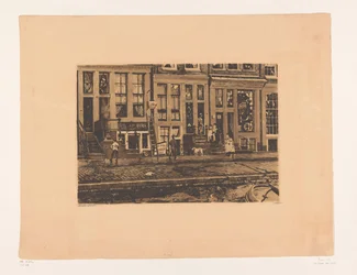 Vista de Oude Waal em Amsterdã Oude Waal com a instalação de lavagem das irmãs Veltkamp (título original)