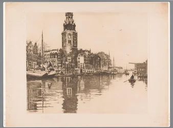 Vista da Montelbaanstoren em Amesterdão
Oude Schans com Montelbaanstoren e barco a remos (título original)