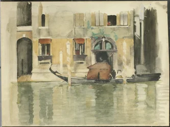 Gôndola em frente de uma casa veneziana