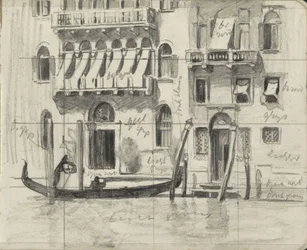 Casas com toldos sobre varandas no Grande Canal em Veneza
