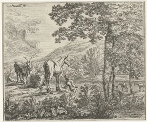 Paisagem com uma mula e cabras