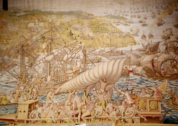 Conquista de Tunis pelo Imperador Carlos V: a sede de Golette em 1535. Detalhe de uma tapeçaria de Willem de Pannemaker (activa por volta de 1535-1554) 1554 Alcazar de Sevilha