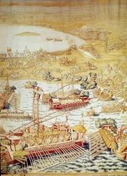 Conquista de Túnis pelo imperador Carlos V: a sede de Golette em 1535. Detalhe de uma tapeçaria de Willem de Pannemaker (ativo por volta de 1535-1554) 1554 Alcazar de Sevilha