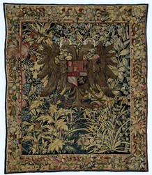Tapeçaria com as armas do imperador Carlos V Verdure com o brasão de armas do imperador Carlos V