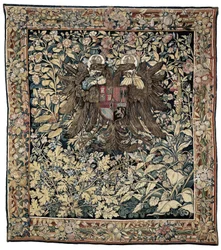 Tapeçaria com as armas do imperador Carlos V Verdure com o brasão de armas do imperador Carlos V