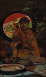 Menina com guarda-sol japonês, ca 1899