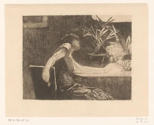 Mulher a uma mesa com flores (título original)