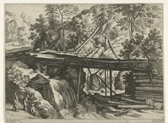 Paisagem montanhosa com aqueduto de madeira Paisagens italianas (título da série)