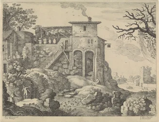 Paisagem italiana com uma pousada