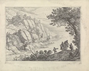Cavaleiros e mendigos em uma paisagem