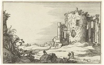 Ruínas de um templo cercado por colunas Ruínas romanas e paisagens costeiras (série 1) (título da série)