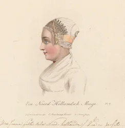 Morada da cabeça de uma rapariga da Holanda do Norte, 1816
A North Holland girl / Une Jeune fille de la Nord-hollande / Vue en profil (título sobre o objecto)