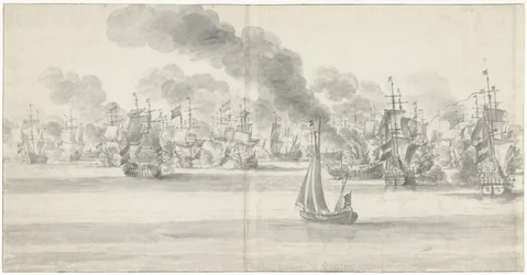 A Batalha de Katwijk (página esquerda), 1653