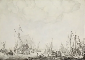 Os iates reais e estatais, possivelmente a chegada de Carlos II da Inglaterra em Moerdijk, 1660