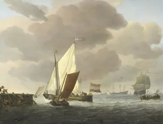 Navios perto da costa em tempo ventoso