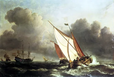 Navios holandeses no mar em um vendaval crescente